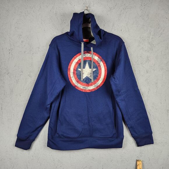 Marvel Other - Marvel Captain America Hoodie Mens Small Blue Shield Graphic Mask Cut Out Winter